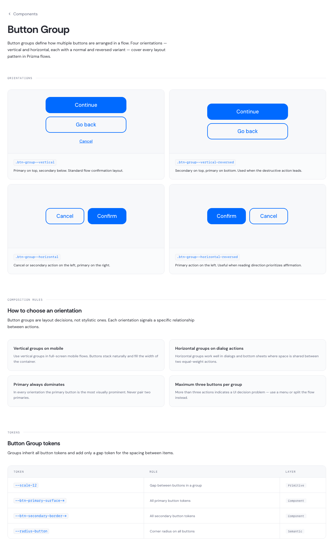 Button Group component reference