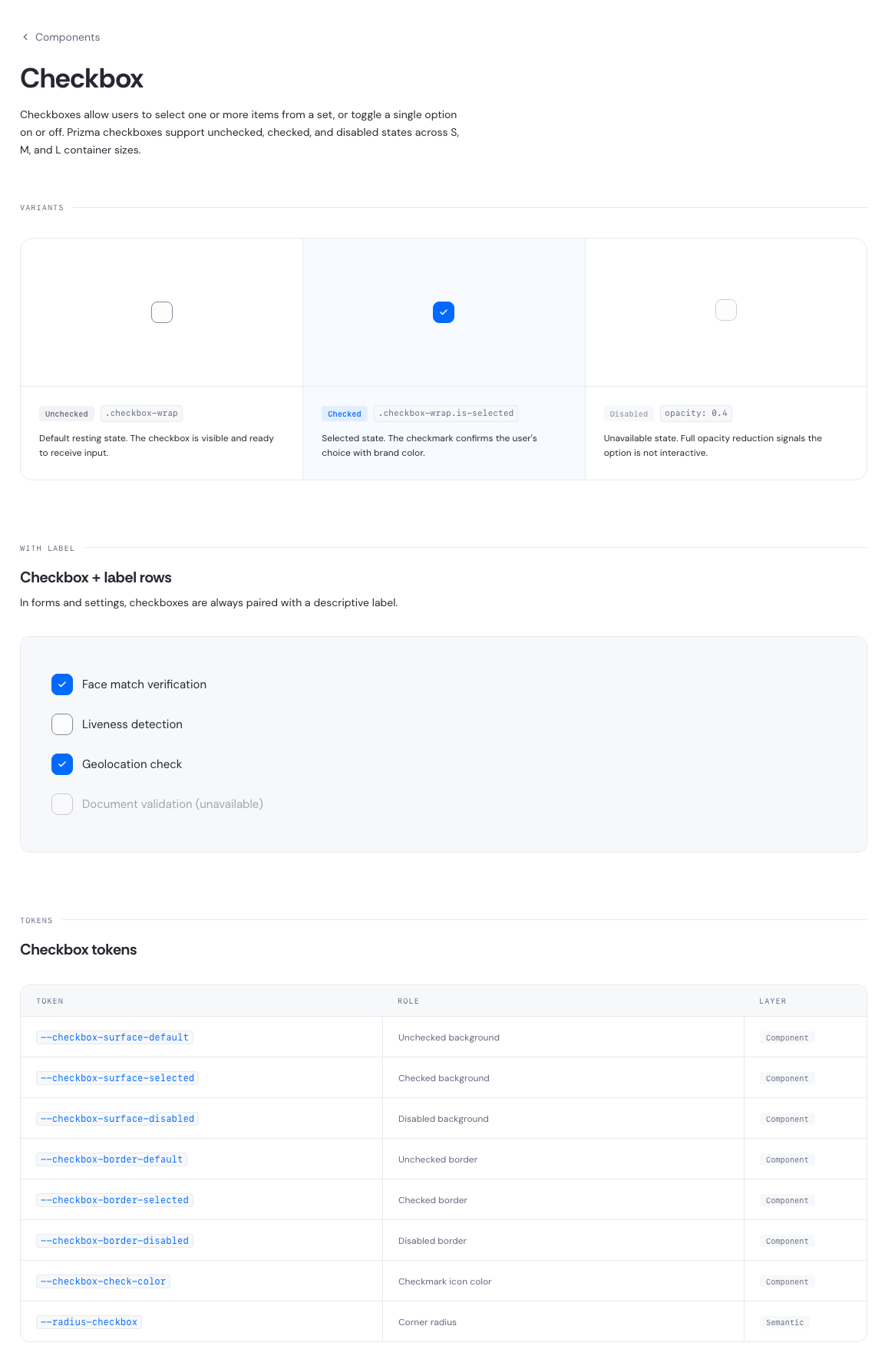 Checkbox component reference