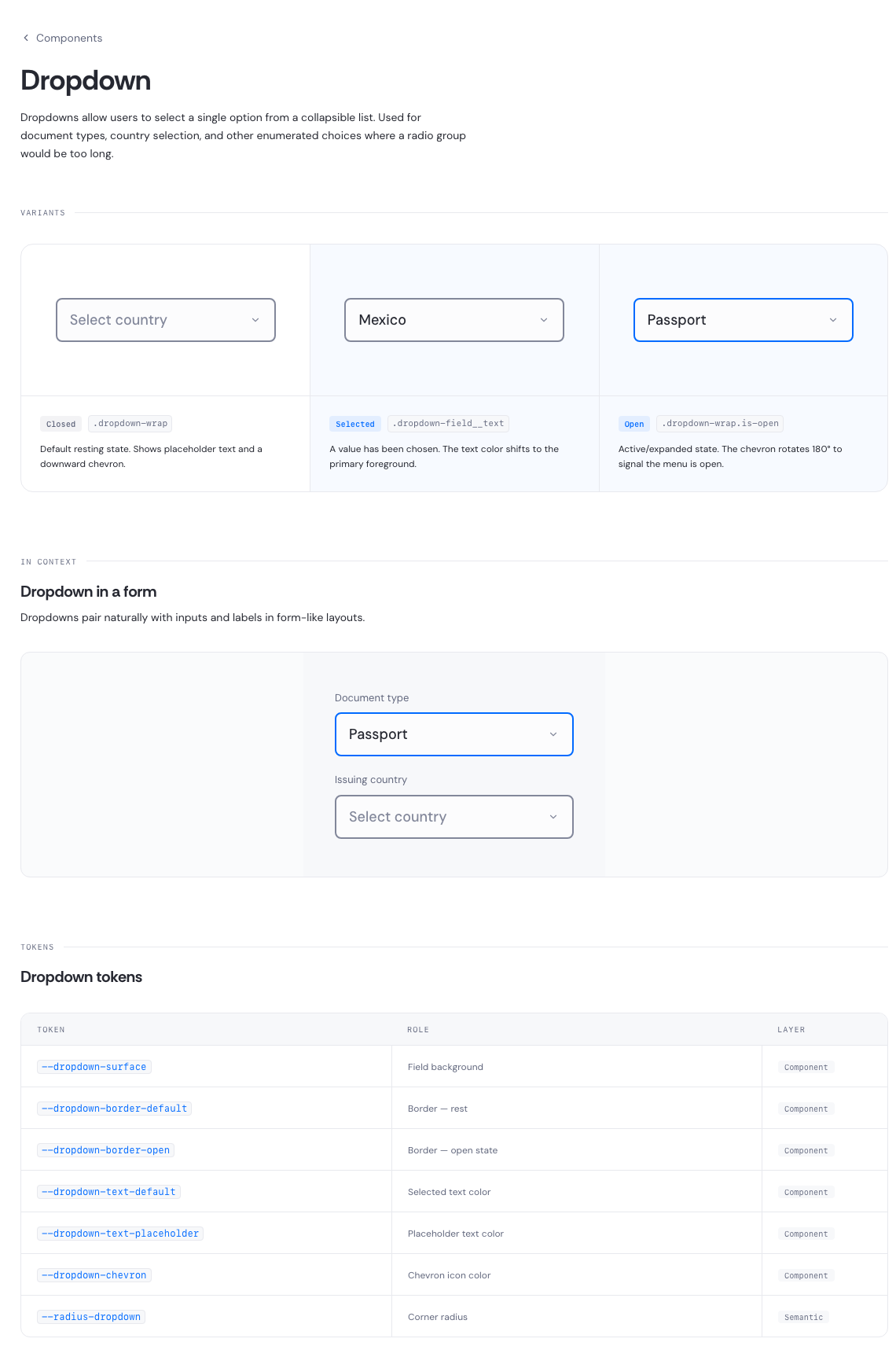 Dropdown component reference