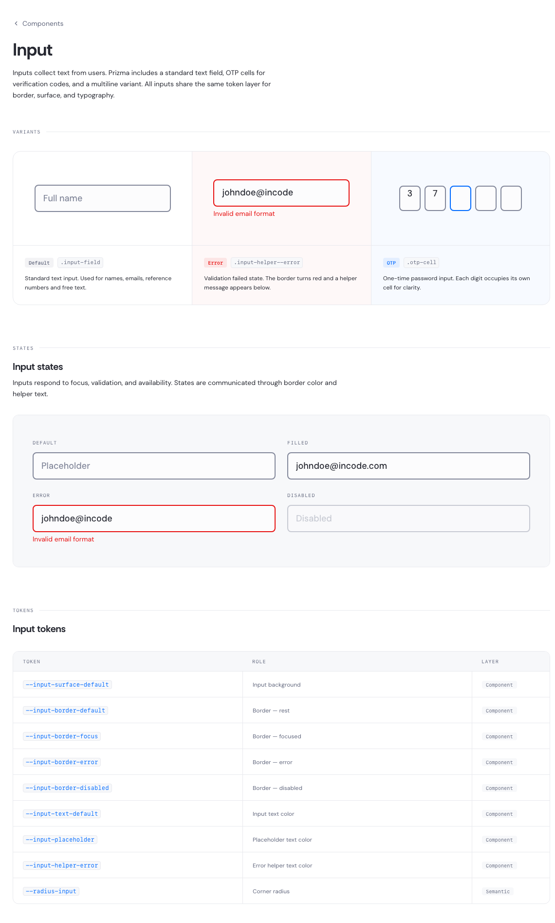 Input component reference
