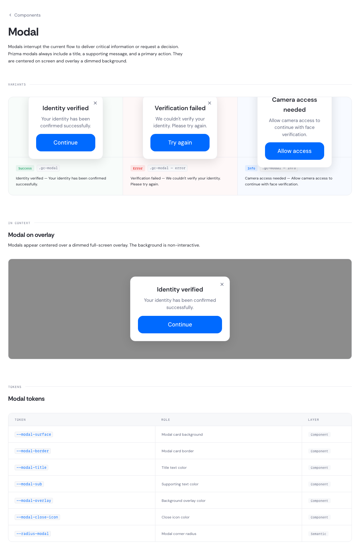 Modal component reference