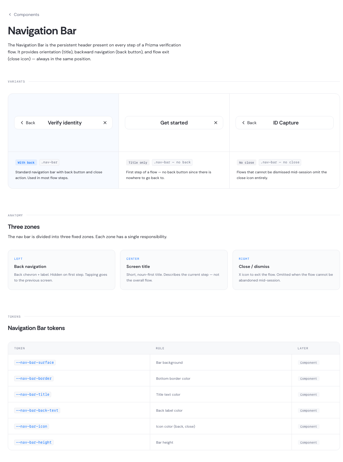 Navigation Bar component reference