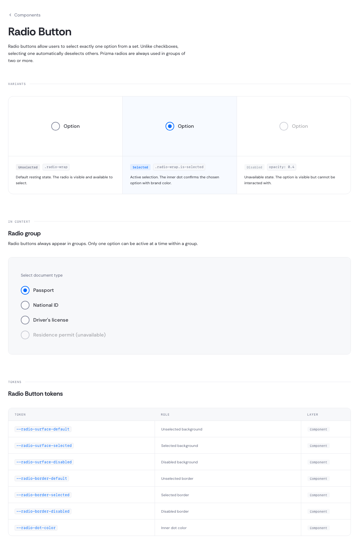Radio Button component reference