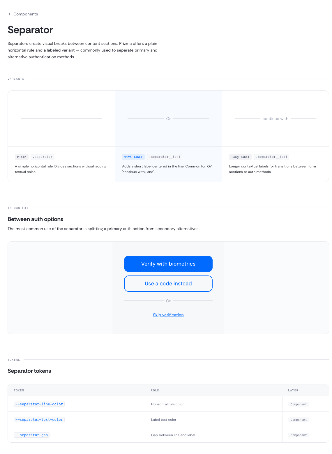 Separator component reference